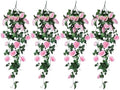 RECUTMS 4Pcs Artificial Pink Rose Hanging Plants Silk Ivy Garland Outdoors by RECUTMS