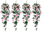 RECUTMS 4Pcs Artificial Pink Rose Hanging Plants Silk Ivy Garland Outdoors by RECUTMS