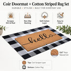 Front Door Mat Combo Set, Hello 100% Coco Coir Welcome Doormat + 28" x 43" Layered Buffalo Black and White Plaid Rug, Spring Thanksgiving Front Porch Entryway Decor Indoor Outdoor Floor Mats - Image 3