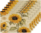 Vintage Sunflower Newspaper Floral Placemats Set of 6 Decorative Dinner Place Mats Washable Table Mat for Gifts, Holiday, Birthday Party, Wedding & Dining by JXDXHCW