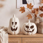 Tioncy Halloween Decor Terracotta Jack O Lantern Pumpkin Decor,Beige - Image 5