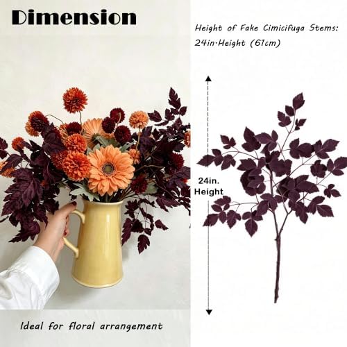 8pcs 24in Artificial Cimicifuga Plum Leaves Stem Fall Autumn Harvest Decor - Image 3