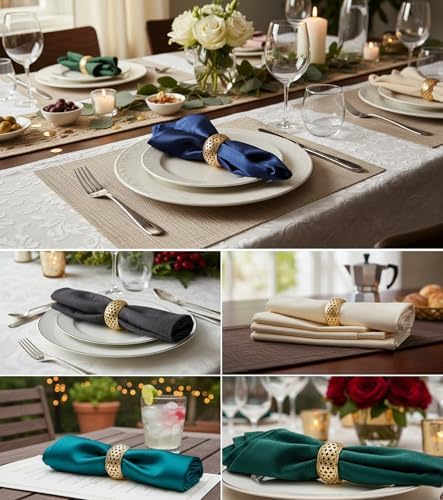 Brass Base Hand-Cut Mesh Table Napkin Rings, Gold Tone, Set of 6 - Image 2