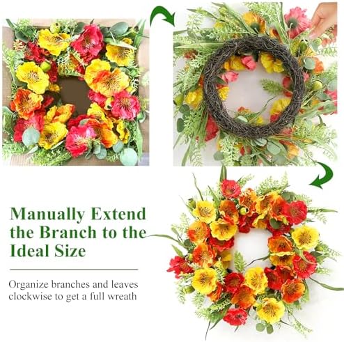 24 Inch Fall Wreath for Front Door Full Artificial Floral Wreath - Image 3