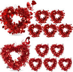 Suzile 12 Pcs Valentine Wreaths for Front Door Valentine's Day Red Heart Wreaths Decorations Tinsel Garlands with Foil Hearts Love Hanging Home Decoration by Suzile