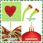 Gemscream 31 Pcs Lime Green Christmas Tree Decorations Includes Red Green Bows Toppers and Christmas Ball Ornaments and 30.7 Inch Tree Skirt Feather Picks for DIY Xmas Trees Hanging Decor - Image 3