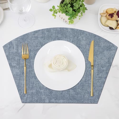 Homaxy Wedge Faux Leather Placemats for Round Table, Set of 4, Blue - Image 5