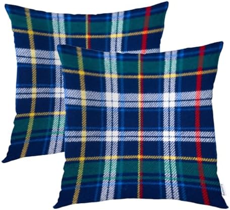 Batmerry Black Blue Throw Pillow Covers, Blue Scottish Tartan Red Decorative Pillow Covers Digital Printing Blended for Couch Sofa Bed Invisible Zipper 24X24 in(Set of 2) by Batmerry