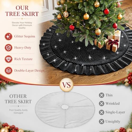 Black Tree Skirt Small Sequin Christmas 60 Inch Velvet Mini for Pencil Glitter Skirts Collar Sparkle Decorations - Image 4