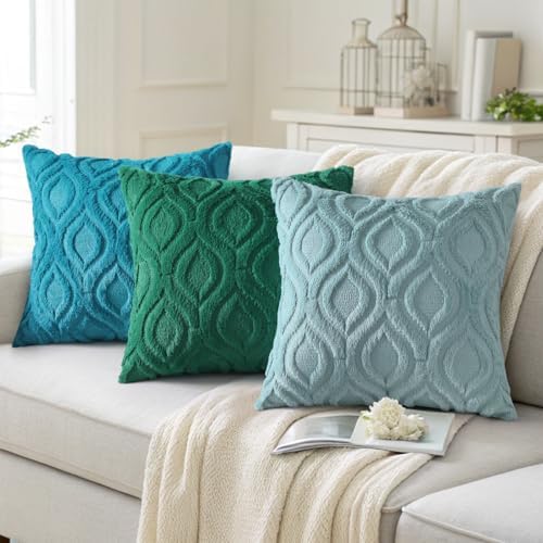 decorUhome Faux Fur Plush Soft Aqua Throw Pillow Covers 26x26 Set of 2 - Image 4