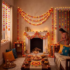 Yalikop 10 Pcs Pom Pom Garland 5 Ft Diwali Party,Orange,Yellow,Rose Red - Image 4