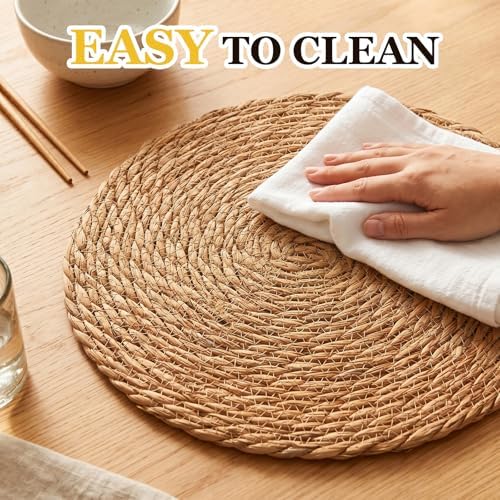 12 Pcs Round Woven Placemats - Yedoler 13 in Farmhouse Boho Straw Heat Resistant Outdoor Patio Rattan Wicker Table Mats, Natural Water Hyacinth Place Mats Coasters for Dining Table,Home,Wedding - Image 5