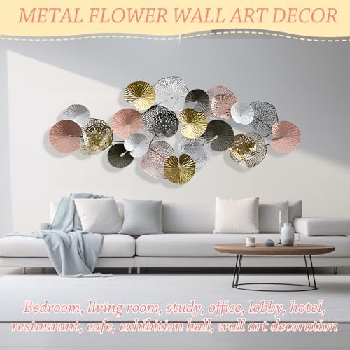 edaknez Large Metal Wall Art, 53 x 26 Inch Metal Lotus Wall Art Decor - Image 3