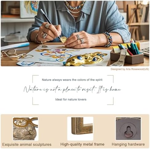 Newinhome Animal Heads Wall Decor (Includes Metal Frame) Resin Animals Sculptures Head Wall Hanging Decoration Gold vintage Wall Sculpture for Living Room Bedroom Office(Jackalope) - Image 6