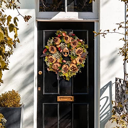 BOMAROLAN Artificial Peony Flower Wreath 19Inch Vintage Blooming Silk Peonies Spring Summer Fall Winter Large Wreaths Flower Green Leaves for Outdoor Front Door Indoor Wedding Wall Or Window Décor - Image 4