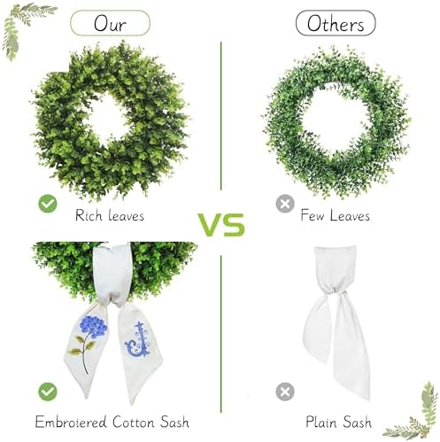 Boxwood Wreath for Front Door Spring Summer Wreaths Farmhouse Door Hanger,Last Name Year Round Porch Decor,20 inch Multi Occasion use Wreath with Personalized Monagram sash Embroidered -(J) - Image 5