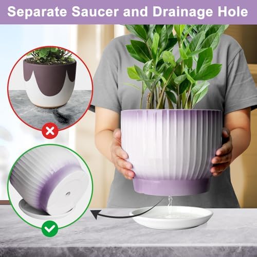 8 Inch Ceramic Plant Pot,Purple + White - Image 4
