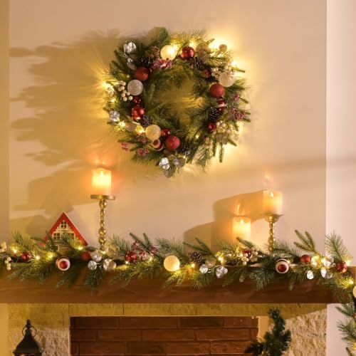 Valery Madelyn 24" Pre-Lit Christmas Wreath for Front Door with Light - Image 6