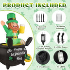 6FT St Patrick's Day Inflatables with LED Lights Outdoor Decoration Leprechaun Holding Beer in Pot Gold Shamrock Blow up Decor for Yard, Lawn, Garden Holiday Party Indoor Outside - Image 4