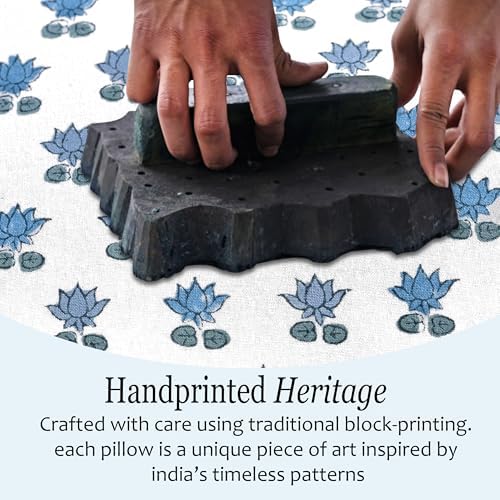 CPC Arctic Blue Hand Block Print 100% Cotton Ruffle Throw Pillow Cover 24x24 inch with Hidden Zipper Decorative for Couch, Bed, Sofa, Farmhouse, Cottagecore Decor Gift Christmas Fall Thanksgiving - Image 5