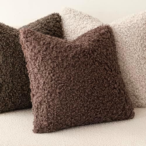 Foindtower Decorative Fuzzy Faux Fur Throw Pillow Covers 22x22 Red Brown - Image 4