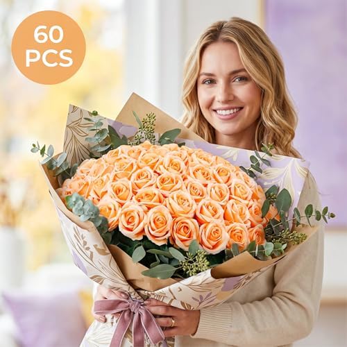 Auihiay 60PCS Artificial Roses, Champagne Roses, Velvet Silk Roses - Image 7