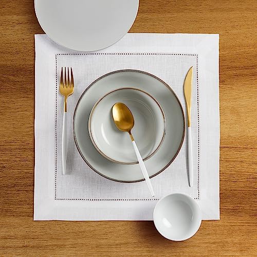 Solino Home 100% Pure Linen Placemats White Hemstitch, 14 x 14 in, Set of 4 - Image 2
