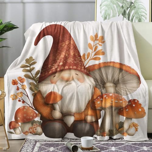 Gnome Throw Blanket, Fall Mushroom Fleece Blanket for Couch Bed Sofa, Autumn Seasonal Blankets and Throws, Decor & Gifts, Super Soft Plush Flannel Blanket, 50x70 by Unknown