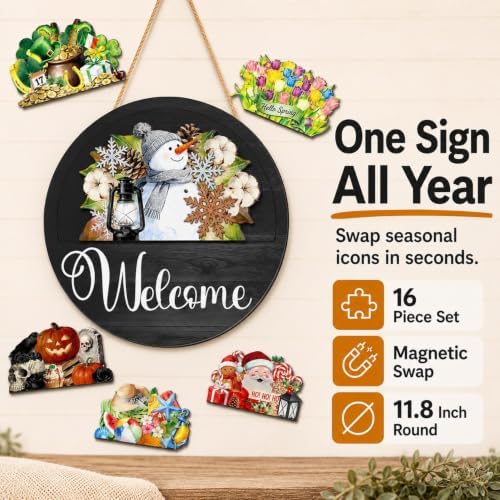 Interchangeable Welcome Sign for Front Door 12 Inch Round Seasonal Decor - Image 2