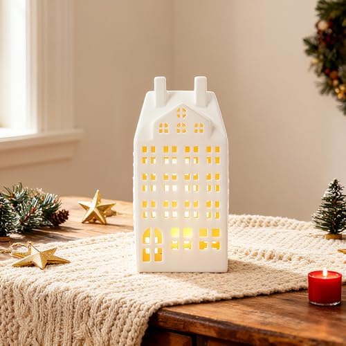 DN DECONATION Light Up Christmas Decor Village Set, White House with Lights - Image 5