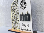 2 Pieces Wood Ramadan Decorations Islamic Eid Mubarak Kareem Table Sign Moon Hollow Star Ornament for Muslim Party Tabletop Decor Home Art Craft Decoration Golden Moon (Silver, Small - 6"W x 9"H) - Image 5