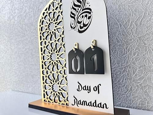 2 Pieces Wood Ramadan Decorations Islamic Eid Mubarak Kareem Table Sign Moon Hollow Star Ornament for Muslim Party Tabletop Decor Home Art Craft Decoration Golden Moon (Silver, Small - 6"W x 9"H) - Image 5