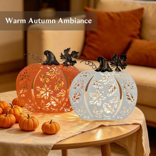 2 Pcs Fall Pumpkins Decor Lighted Metal Pumpkins for Autumn Decoration - Image 7