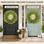 24 Inch Faux Boxwood Wreath with 3 Double-Sided Wooden Signs - Image 4