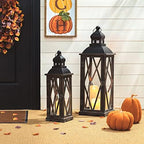 Glitzhome Farmhouse Lanterns Decorative Indoor, 2 Pack Wood/Metal Decorative Candle Lanterns, Vintage Lantern Decor Large Floor Lanterns for Home Decor, Brown (No Glass) - Image 6