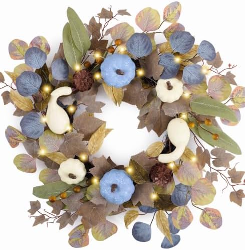 DecorbyHannah 18'' Fall Wreath for Front Door with Lights &Pumpkin Pinecone by DecorbyHannah
