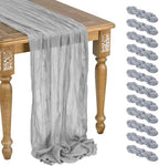 12 Pack Gery Cheesecloth Table Runner 10ft Boho Gauze Cheese Cloth Table Runner Rustic Sheer Runner 120 inch Long for Christmas Wedding Table Decorations by WJWHQ