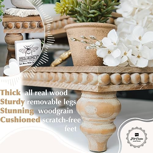Felt Creative Home Goods Wooden Riser [Set of 3] Premium Farmhouse Risers | Beaded Wood Risers for Display | Handmade Wooden Risers for Decor | Vintage Tiered Stand | Decorative Footed Risers - Image 2