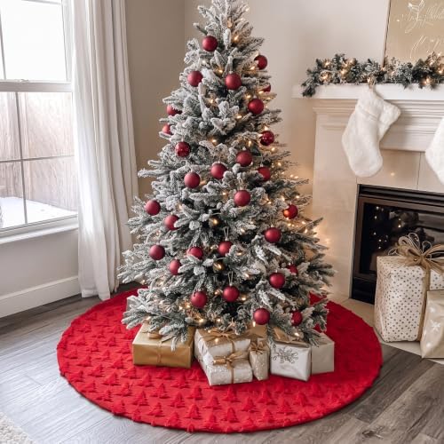 Civaner 48in Red Tree Christmas Tree Skirt Faux Fur - Image 5