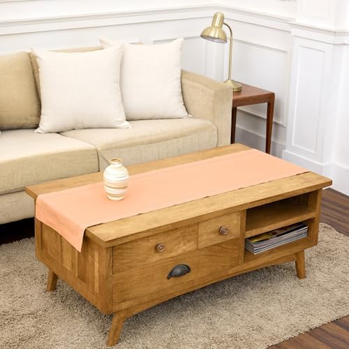 Solino Home Cotton Linen Dining Table Runner Peach Hemstitch, 14 x 60 in by SolinoHome