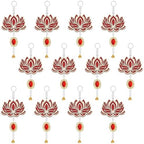 AHANDMAKER 12Pcs Lotus Flower Hanging Mixed Color Wooden Pooja Decoration 9.25 in Flower Shaped Backdrop Hanging for Diwali Home Temple Wall Room Decor Indian Pooja Items by AHANDMAKER
