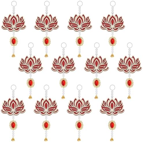 AHANDMAKER 12Pcs Lotus Flower Hanging Mixed Color Wooden Pooja Decoration 9.25 in Flower Shaped Backdrop Hanging for Diwali Home Temple Wall Room Decor Indian Pooja Items by AHANDMAKER