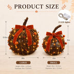 Lighted Fall Pumpkin Decor 2 Pack Rattan Pumpkins with Velvet Bow - Image 3