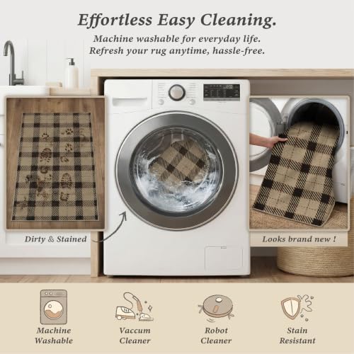 JTJ Easy Jute Kitchen Runner Rug 2'6" x 10', Black & Beige Plaid, Washable - Image 5