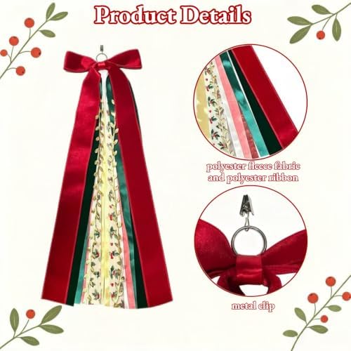 Dream Loom Christmas Assorted Ribbon Bow for Wreath, 2Pcs Large Xmas Clip-On Wreaths Ribbon Bundle Decorative Wreath Sash for Front Door Wall Window Indoor Outdoor - Image 4