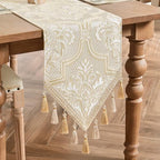 Loom and Mill Elegant Damask Jacquard Table Runner 13x108 inch, Beige Gold - Image 3