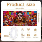 Day of the Dead Garage Door Banner 7x16 FT - Dia De Los Muertos Catrina Sugar Skull Backdrop Cover with Mexican Papel Picado Flowers Candles Decor for Double Car Garage Door Outdoor Fiesta Party - Image 2