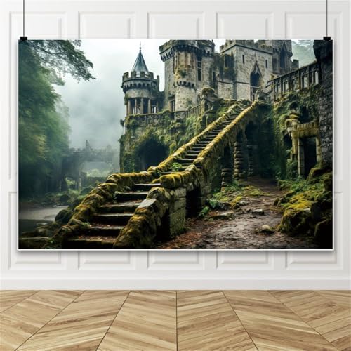Leowefowa Mysterious Castle in The Forest Backdrop 8x6.5ft Ancient Magic Castle Fairy Tale Forest Photo Background Enchanted Forest Vintage Medieval Castle Photography Background Banner Vinyl by Leowefowa