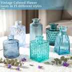 Set of 30 Blue Glass Bud Vases Small Textured Flower Vases - Image 3