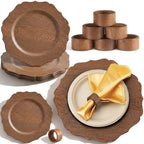 12 Pcs 13" Wooden Textured Charger Plates with Napkin Ring, Brown by Havawish